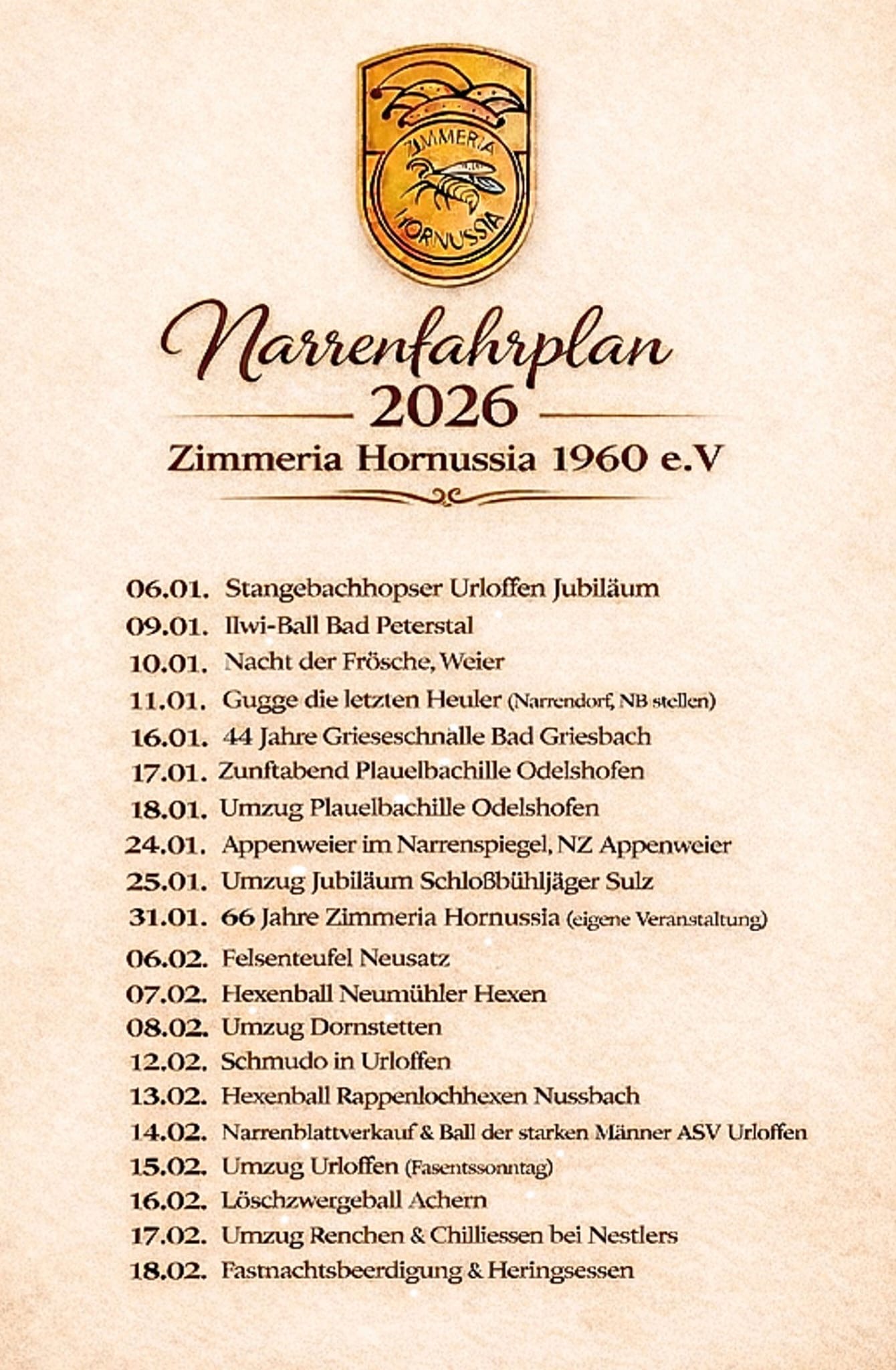 Narrenfahrplan 2026