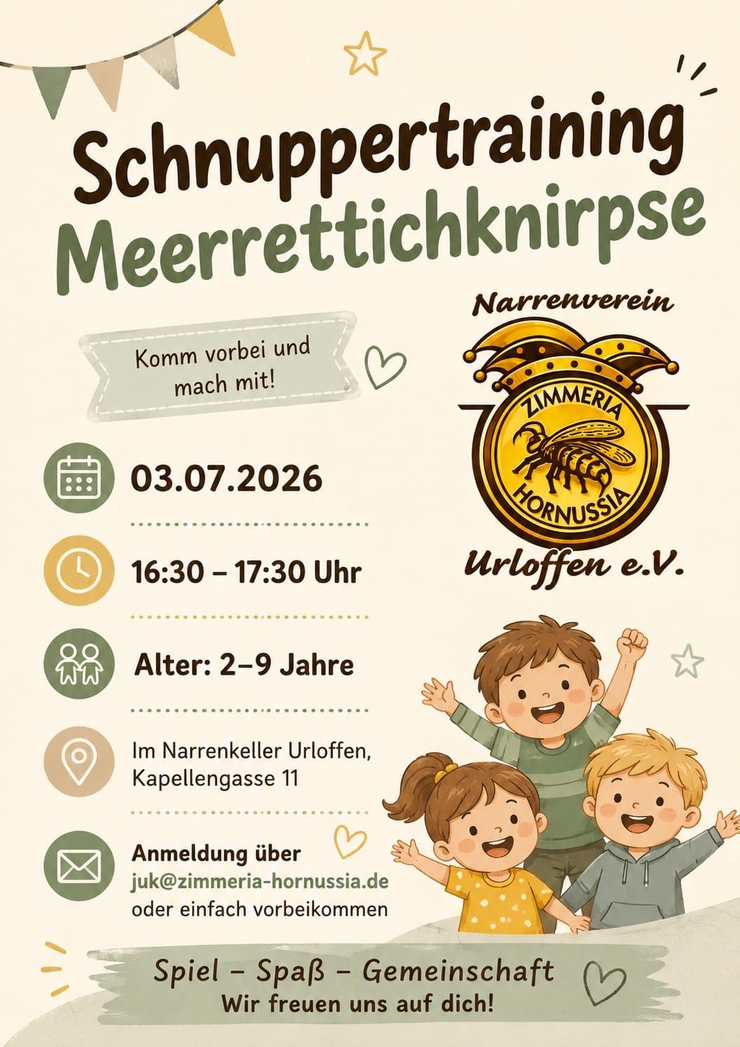 Schnuppertraining Meerrettichknirpse am 03.07.2026